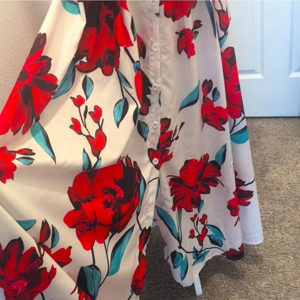 Tie Front V Neck Cami Floral Print Spaghetti Strap Button Down A-Line Ma… - Picture 5 of 12